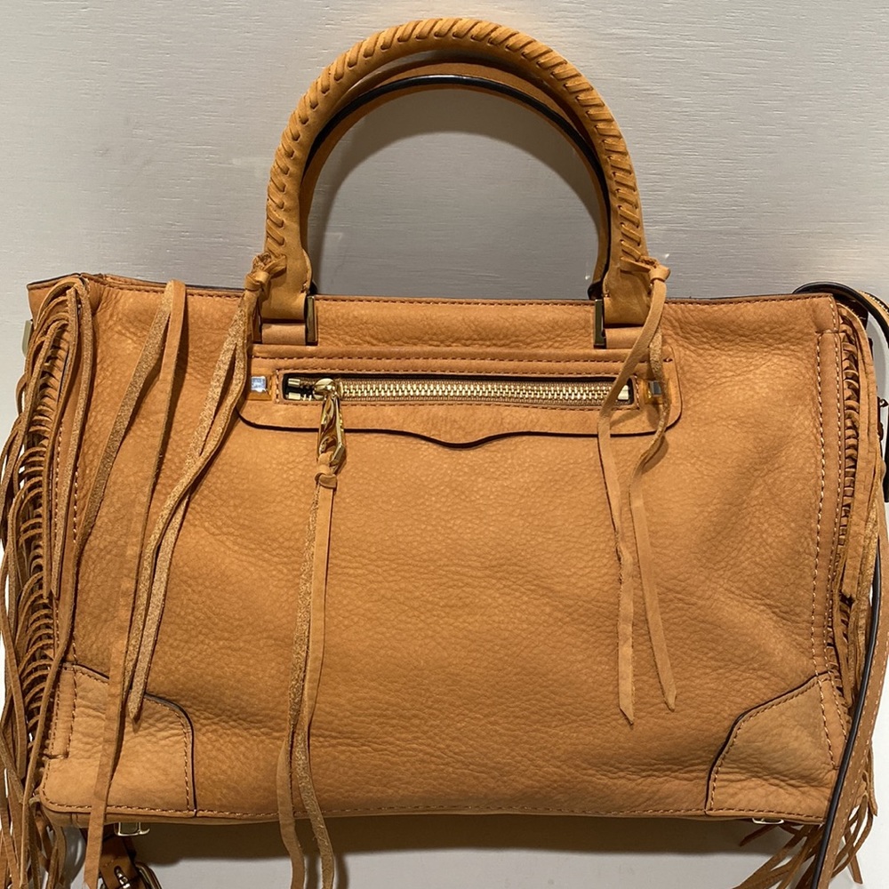 REBECCA MINKOFF “Regan” Tan Nubuck Fringed Leather Satchel - Picture 4 of 16